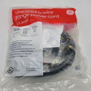 GE Range Oven Cooktop 4-Wire 4 Ft Black Power Cord 4 Prong 40A WX090x10035 New